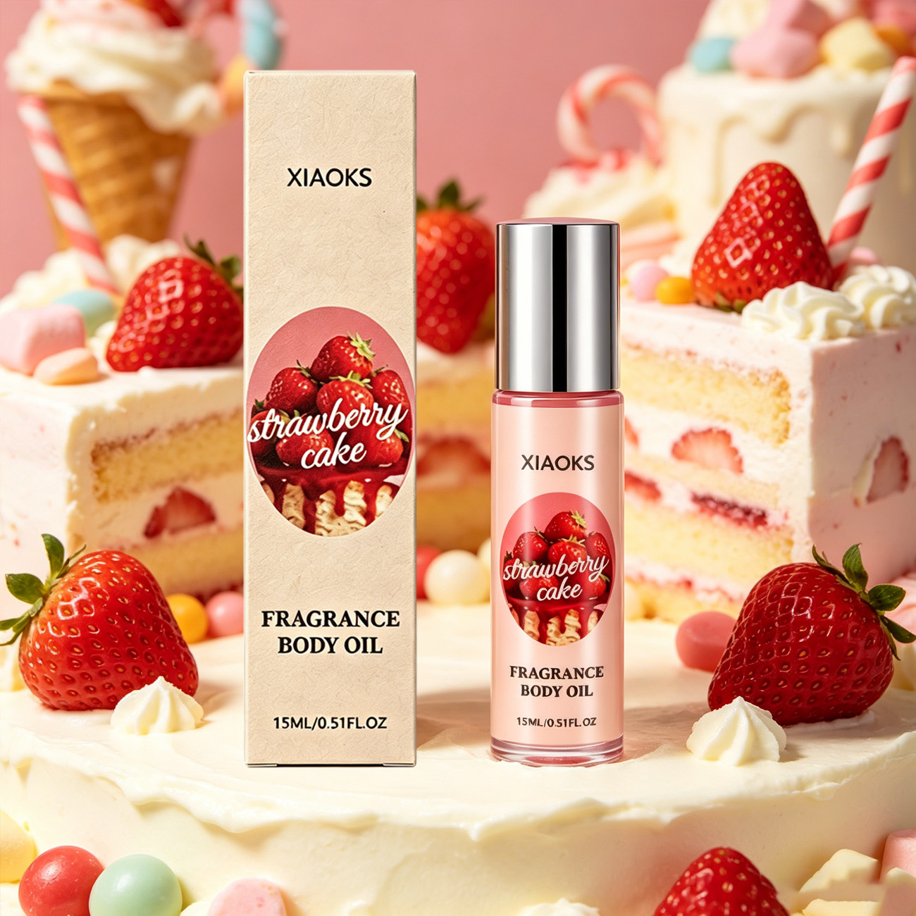 Perfume Floral Fragrance - 1 Şişe Çilekli Kek Tatlı Roll-On